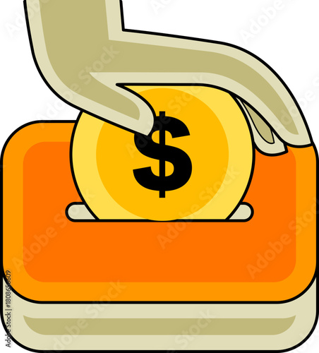 Hand Putting Dollar Coin in Moneybox