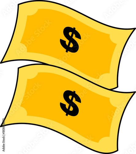Illustration of Two Yellow Dollar Bills