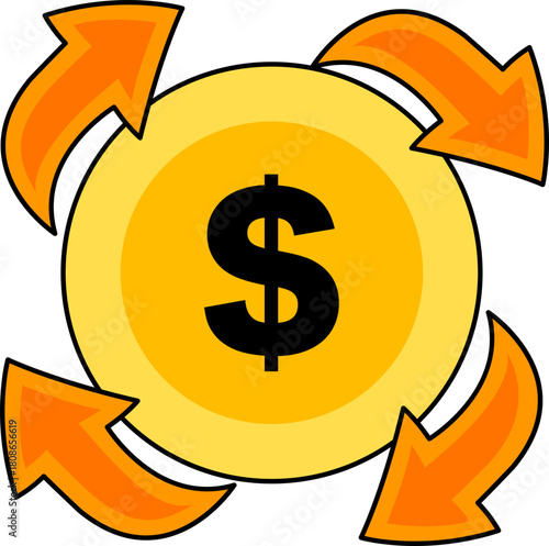 Dollar Coin with Rotating Arrows Illustration