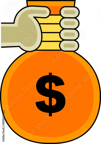 Hand Holding Orange Money Bag Illustration