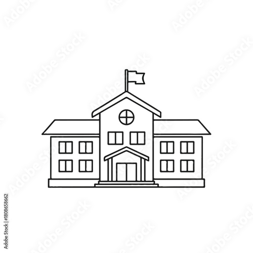 Illustration of a School Building with Flag and Windows for Educational Concepts
