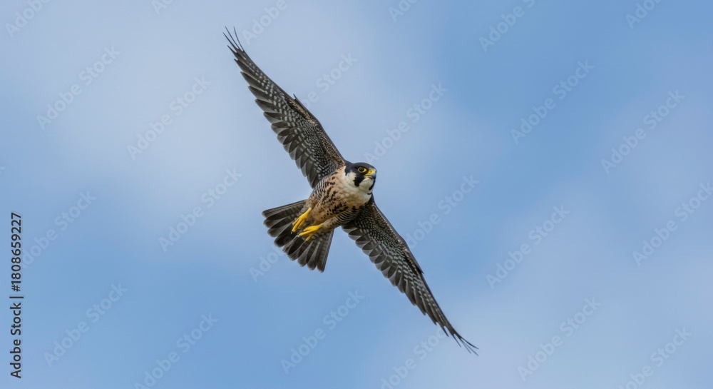 Obraz premium Peregrine falcon soars through the sky gracefully with its impressive wingspan offering an