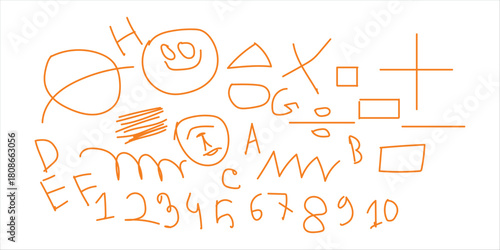 Hand-Drawn Doodle Sketch Set with Shapes Letters and Numbers
