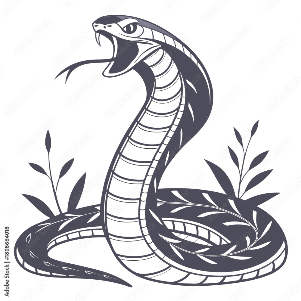 Fototapeta premium Majestic Cobra Illustration with Intricate Floral Design majestic cobra illustration