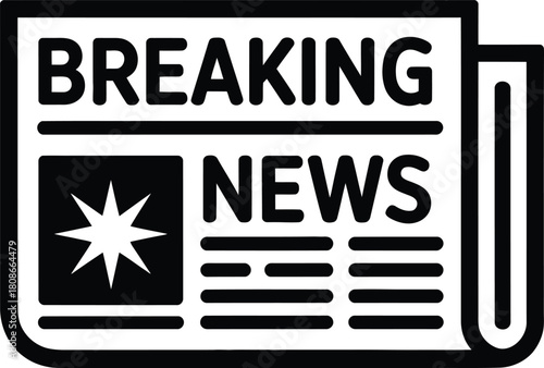 Breaking news newspaper icon with star symbol, headline, urgent information, media, current events concept image