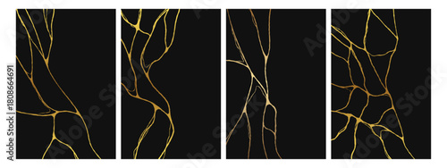 Marble background Kintsugi set. Elegant poster design for print and decor.