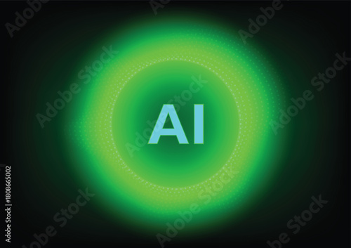 Green illuminated circle with AI symbol glowing in technology design