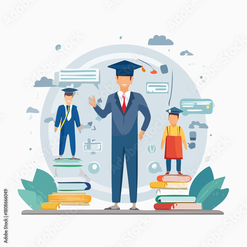 Academic journey visualization A graduation-themed illustration showcasing students' progression, goals, and achievements, fostering educational aspiration