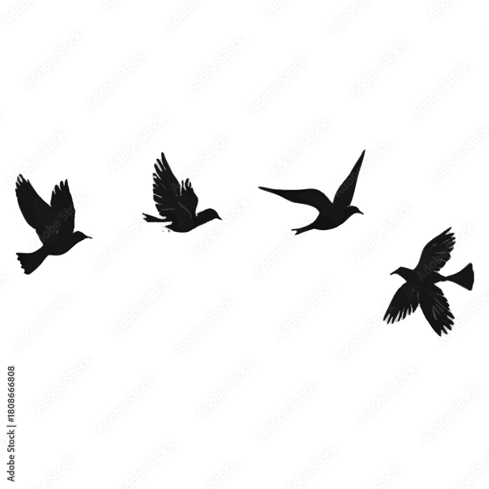 Obraz premium Set of bue ink wash paintings of various birds in flight on white background. Traditional oriental ink painting sumi-e, u-sin, go-hua. Hieroglyph - happiness