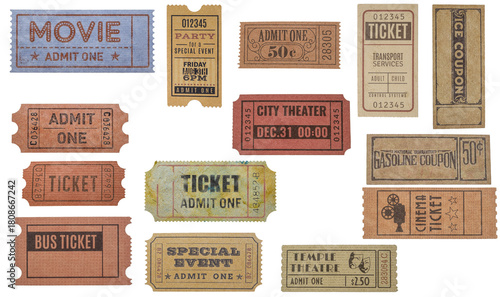 Old vintage bus ticket isolated on white background