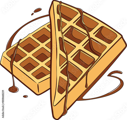 Delicious waffles with chocolate syrup isolated on