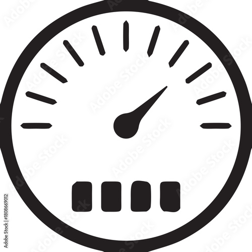 Speedometer Icon: A minimalistic speedometer graphic with a needle pointing to a specific speed, signifying measurement and velocity.