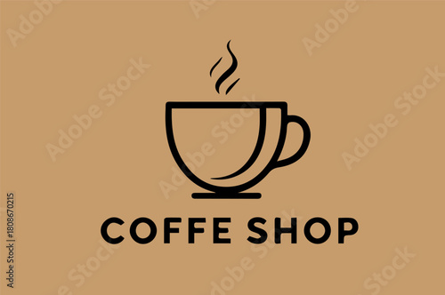 coffee shop logo, black outline on a light brown background,