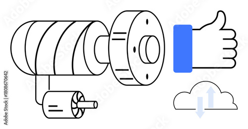 Automation concept. Automation connects mechanical systems with cloud functionality. Automation streamlines processes and enhances efficiency by linking technology with cloud services. For tech