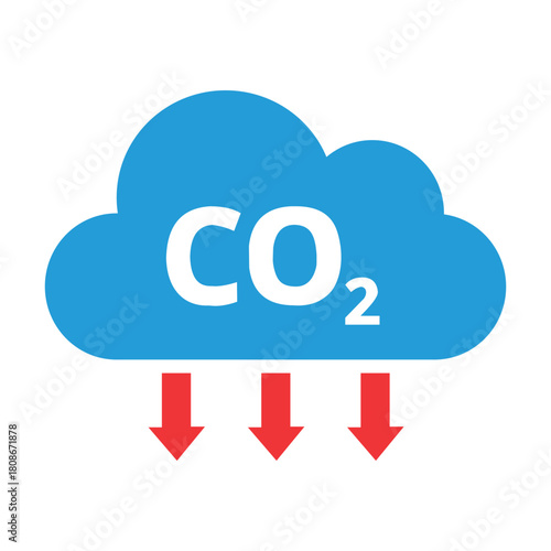Blue cloud with co2 and red arrows isolated on white background represents pollution