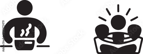 Business lunch and teamwork glyph icons set.