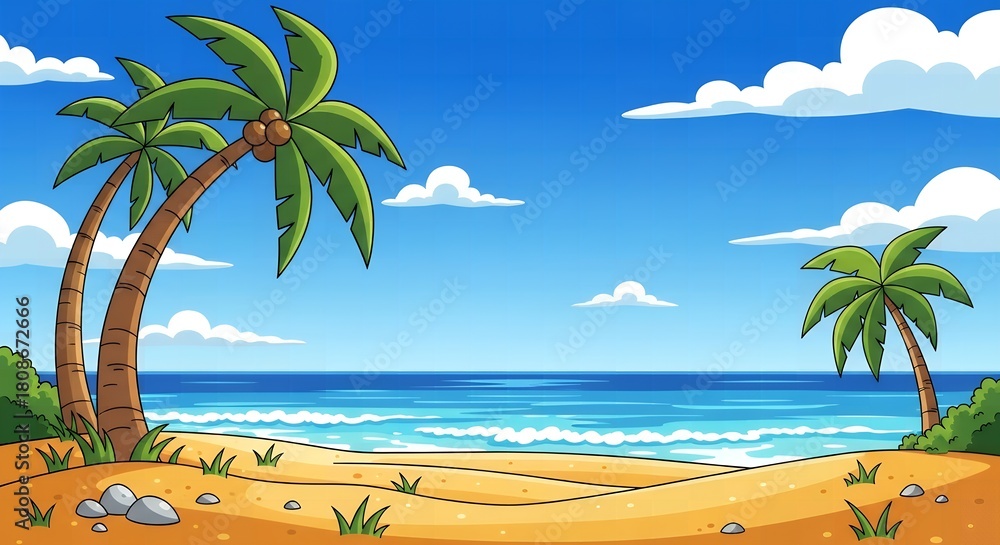 Obraz premium Tropical beach with palm trees and blue sky scenery