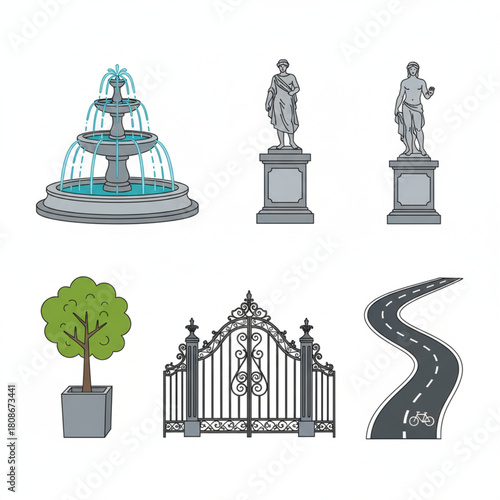 Set of architectural elements vector illustration for design and decoration