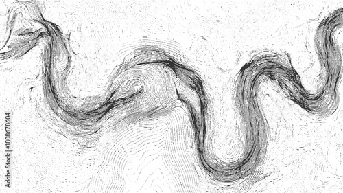 Black and white abstract topographic contour lines forming a winding path background
