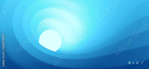 Blue abstract ocean seascape. Sea surface. Water waves. Nature background. A powerful ocean wave through which the sun and moon are visible. Illustration for banner, flyer, poster, cover or brochure.