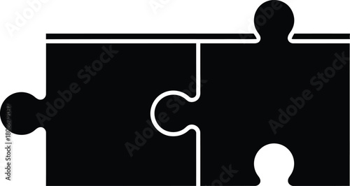 Two interlocking jigsaw puzzle pieces in black and white silhouette