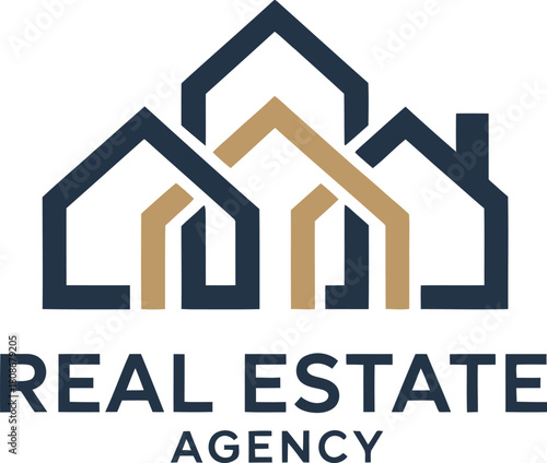 Stylized real estate agency logo with multiple interconnected houses