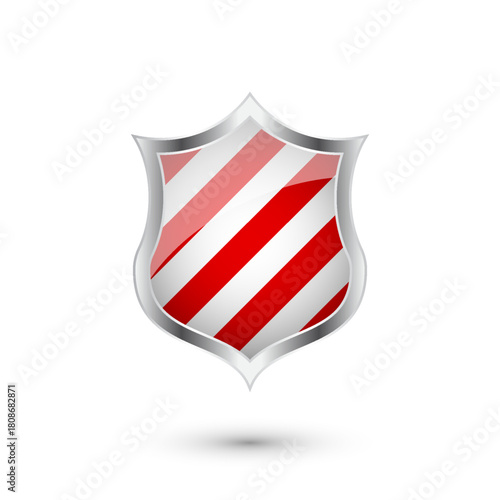 Glossy shield with red and black pattern. Security and protection concept. Cyber safety icons, internet privacy, web defense, digital data protection and antivirus themes. Vector illustration