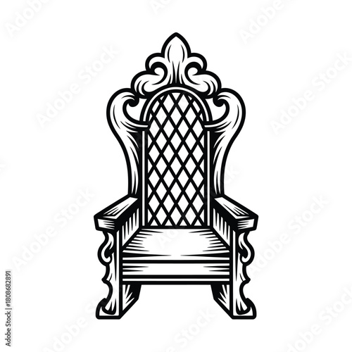Ornate black and white throne chair illustration