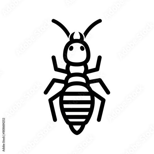 Detailed black and white illustration of an ant insect creature.