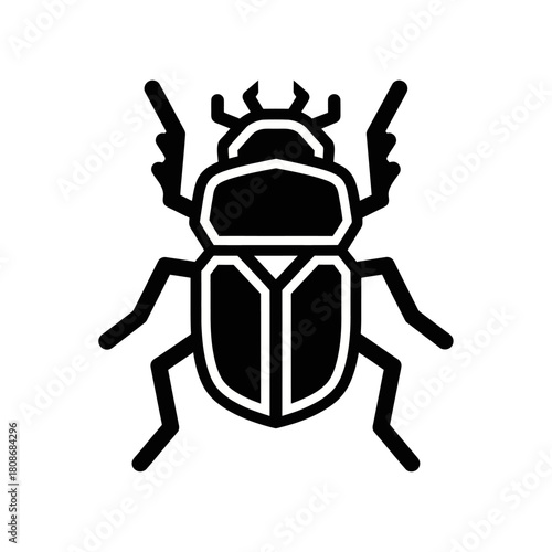 Stylized Black Scarab Beetle Icon.