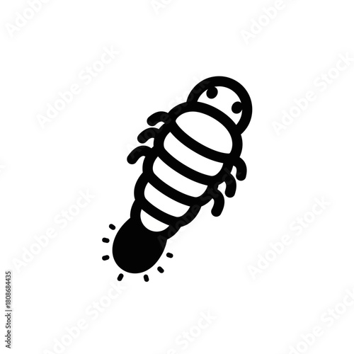 Simple Black and White Icon of a Small Insect Larva.