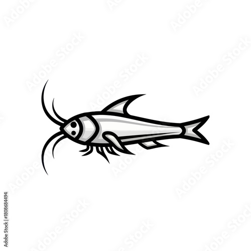 Stylized illustration of a catfish with long barbels and fins.