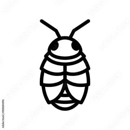 Detailed illustration of a stylized insect with segmented body and antennae.