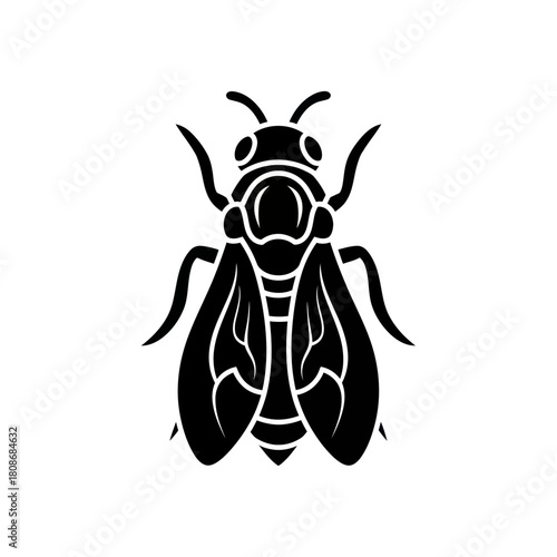 Stylized black silhouette of a wasp insect icon.