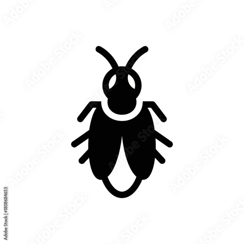 Black insect icon representing a cockroach on a white background.