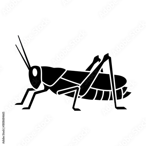 Stylized black grasshopper insect silhouette vector icon.