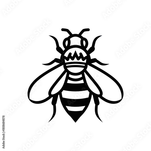 Stylized Black and White Bee Illustration.