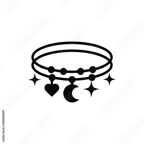 Simple black outline charm bracelet with heart moon and stars