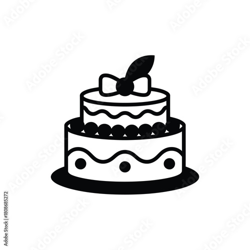 Simple black and white line art of a two tiered cake
