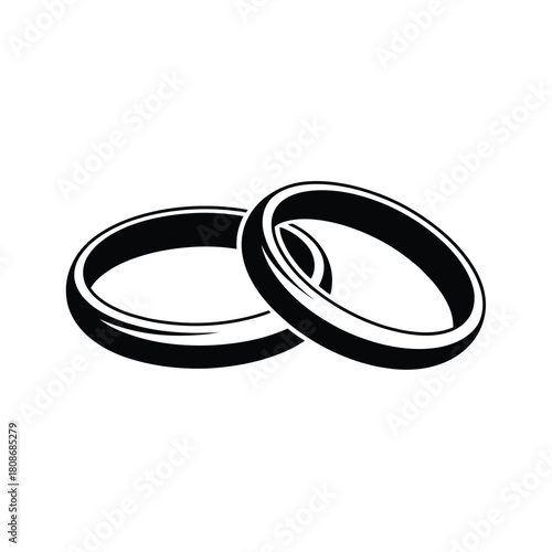 Two intertwined wedding rings in a simple black and white illustration