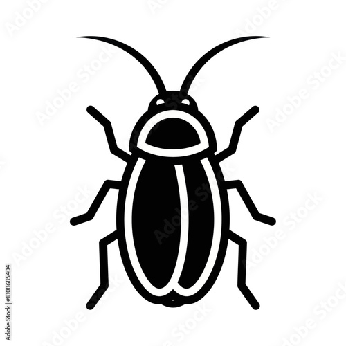 Simple Black and White Icon of a Cockroach Insect.