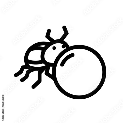 Ant carrying a large sphere, a symbol of strength and effort.