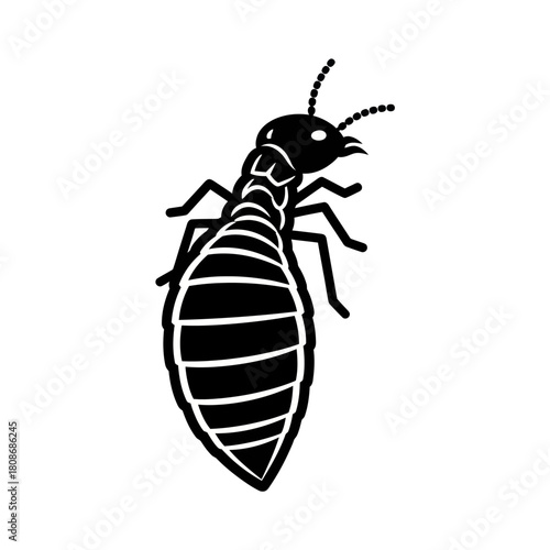Black and white illustration of a termite insect creature.