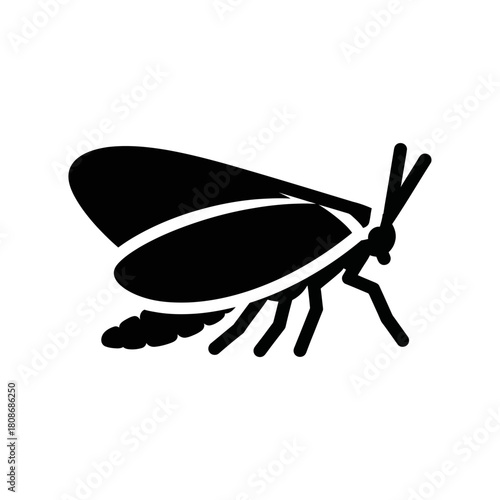 Black silhouette of a moth or insect with wings and antennae.