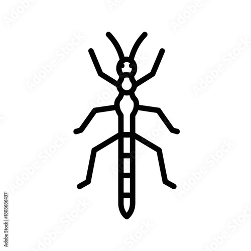 Minimalist stick insect line art vector icon.