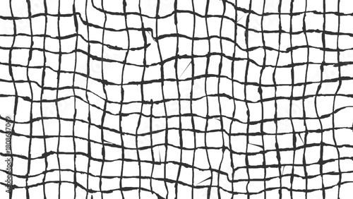 Black grid pattern with irregular lines on white background abstract