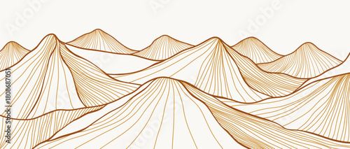 Minimalist Mountain with line art texture. Abstract mountain landscapes backgrounds. mountains range and hill. use for wall art prints, poster Art Decoration, banner