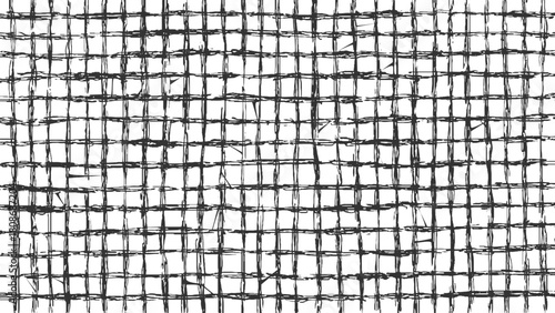 Black and white hand drawn grid pattern with rough texture abstract background