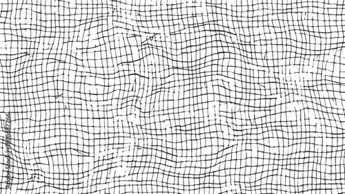 Black grid pattern with irregular wavy lines and white negative space abstract background