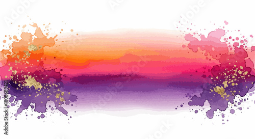 Vibrant watercolor splatter and splash effect with gold accents, creating an artistic and colorful background for design projects and celebrations